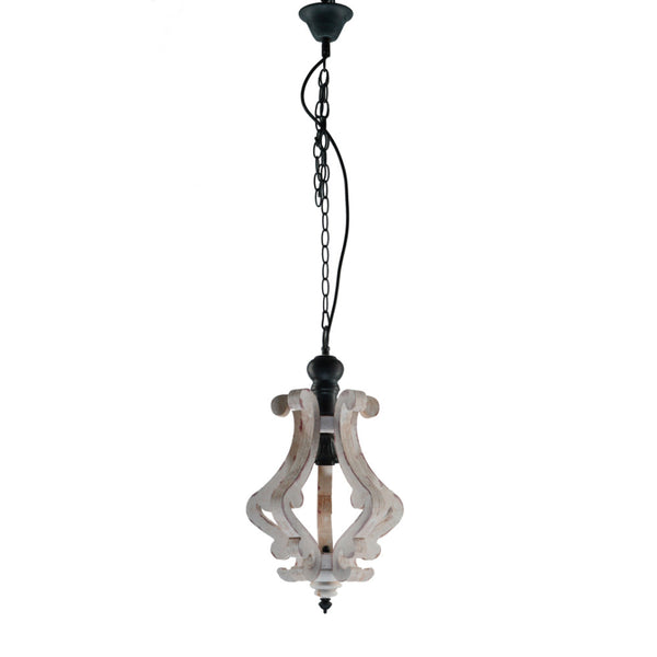 Benzara 21 Inch French Country Chic Pendant Chandelier Distressed White Mango Wood - BM147075
