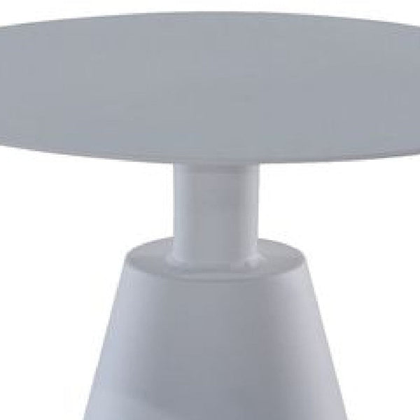 Benzara 22 Inch Outdoor Aluminum Side Table With Cone Shaped Base White - BM272452