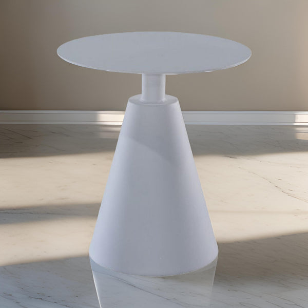 benzara 22 Inch Outdoor Aluminum Side Table with Cone Shaped Base White - BM272452