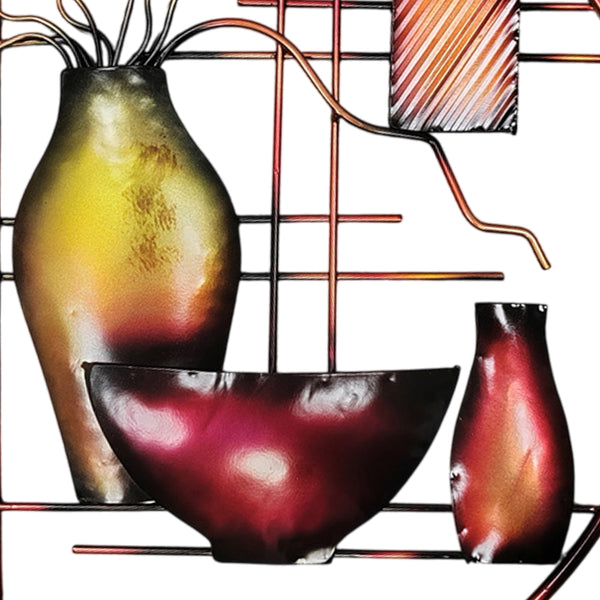 Benzara 22 Inch Round Metal Wall Decor With Vase Multicolor - BM07986