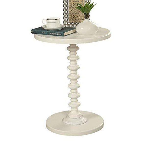 Benzara 22 Inch Round Wooden Side Table With Turned Base White - BM157294