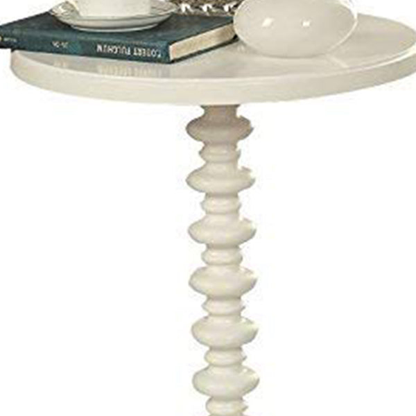 Benzara 22 Inch Round Wooden Side Table With Turned Base White - BM157294