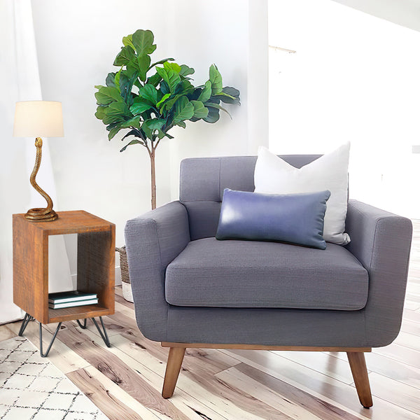 Benzara 22 Inch Textured Cube Shape Wooden Nightstand With Angular Legs Brown And Black - UPT-204787