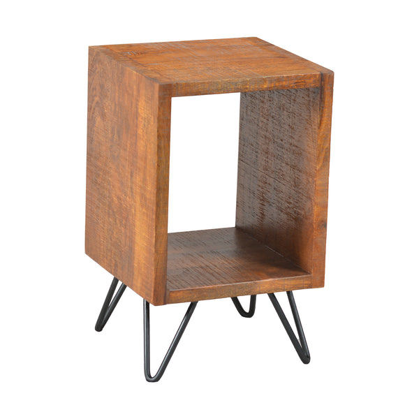 Benzara 22 Inch Textured Cube Shape Wooden Nightstand With Angular Legs Brown And Black - UPT-204787