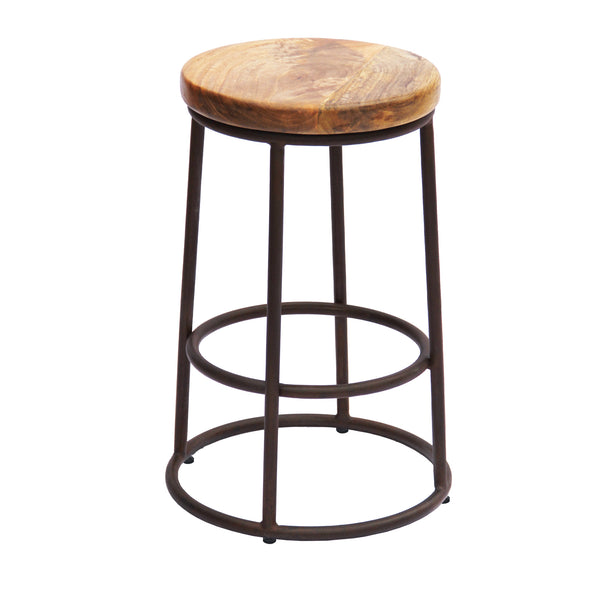 Benzara 24 Inch Acacia Wood Counter Height Barstool With Iron Base Brown And Black - UPT‐636038472