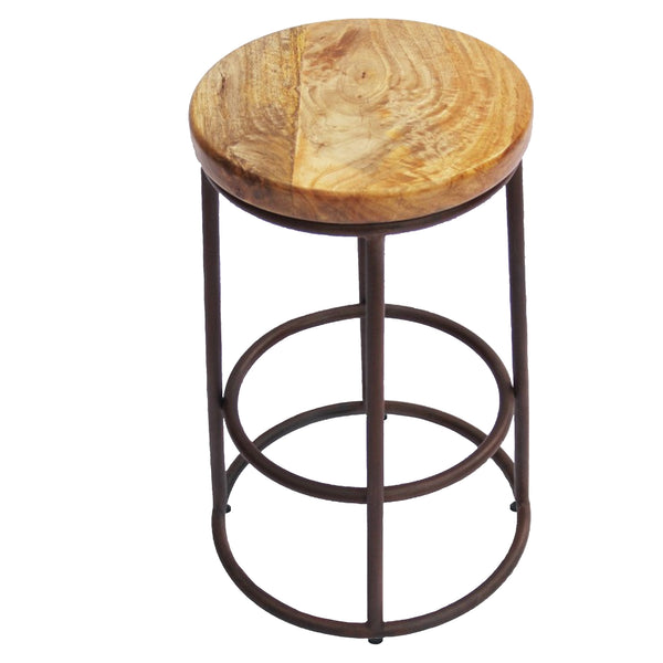 Benzara 24 Inch Acacia Wood Counter Height Barstool With Iron Base Brown And Black - UPT‐636038472