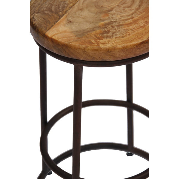 Benzara 24 Inch Acacia Wood Counter Height Barstool With Iron Base Brown And Black - UPT‐636038472