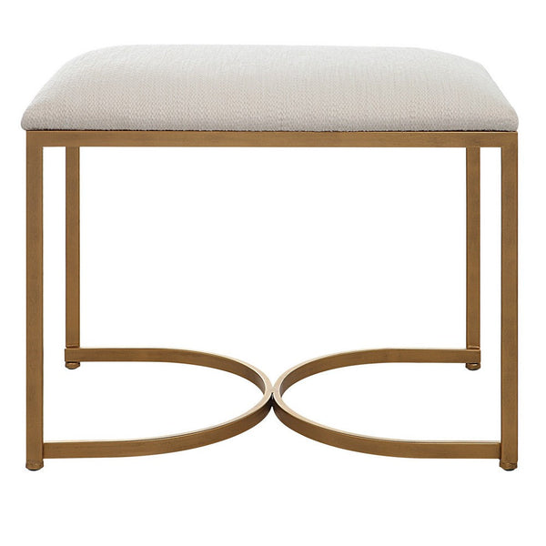 Benzara 24 Inch Accent Stool Cushioned Seat Half Circle Design Off White Gold - BM309569