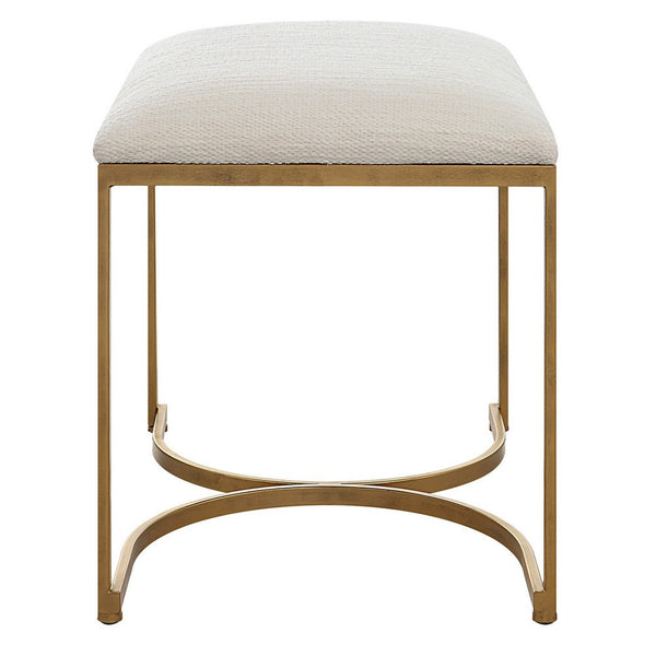 Benzara 24 Inch Accent Stool Cushioned Seat Half Circle Design Off White Gold - BM309569
