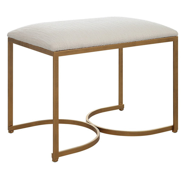 benzara 24 Inch Accent Stool Cushioned Seat Half Circle Design Off White Gold - BM309569