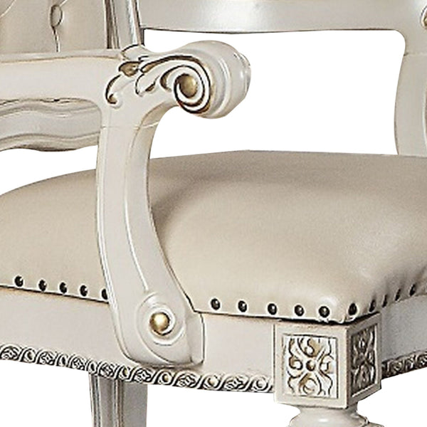 Benzara 24 Inch Executive Office Armchair Scrolled Molded Trim Antique Pearl - BM296847
