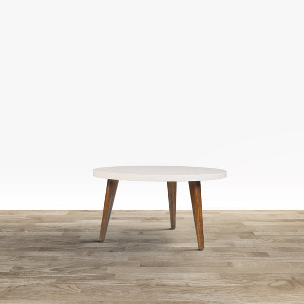 Benzara 24 Inch Modern Coffee Table Round Off White MDF Top Tapered Brown Mango Wood Legs - UPT-225282