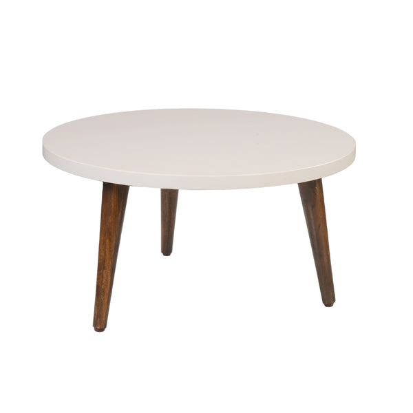 Benzara 24 Inch Modern Coffee Table Round Off White MDF Top Tapered Brown Mango Wood Legs - UPT-225282