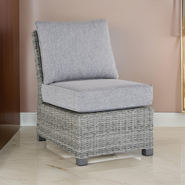 benzara 24 Inch Outdoor Accent Chair Gray Cushions and All Weather Resin Wicker - BM296963