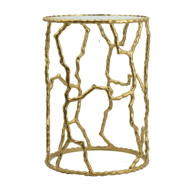 Benzara 24 Inch Round Accent Table Intricate Metal Twig Inspired Open Frame Gold - BM284699