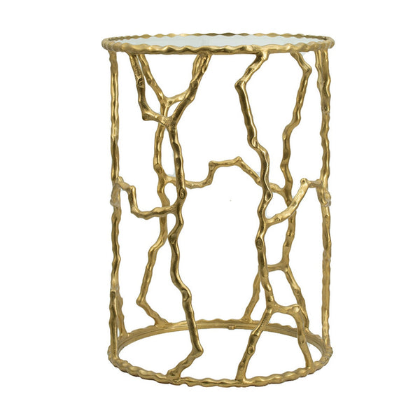 Benzara 24 Inch Round Accent Table Intricate Metal Twig Inspired Open Frame Gold - BM284699