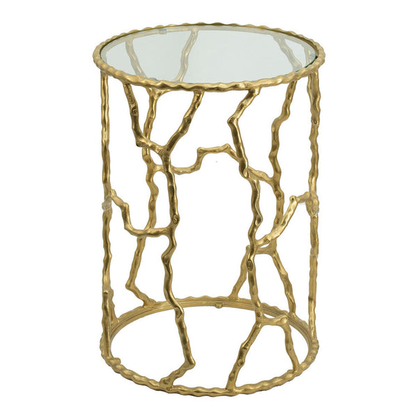 Benzara 24 Inch Round Accent Table Intricate Metal Twig Inspired Open Frame Gold - BM284699