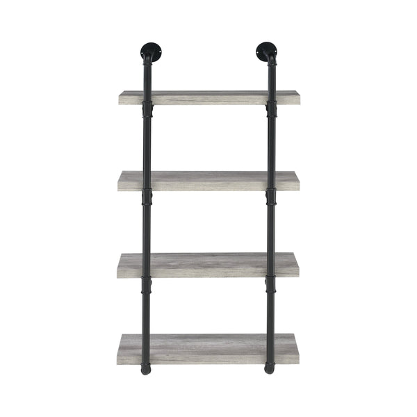 Benzara 24 Inches 4 Tier Wood And Metal Wall Shelf Gray And Black - BM229650