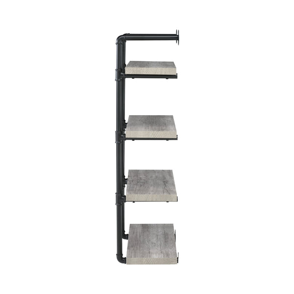 Benzara 24 Inches 4 Tier Wood And Metal Wall Shelf Gray And Black - BM229650