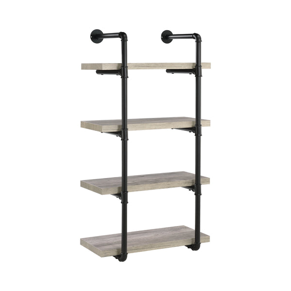 benzara 24 Inches 4 Tier Wood and Metal Wall Shelf Gray and Black - BM229650