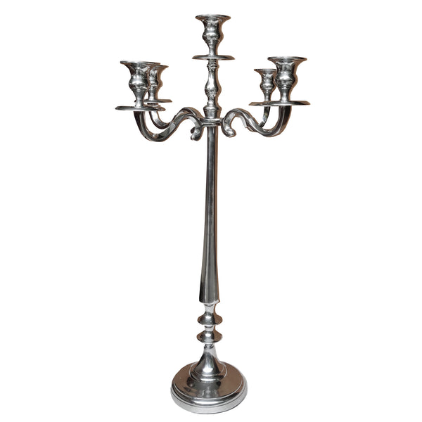Benzara 24 Inches Handcrafted 5 Arms Aluminum Candelabra In Traditional Style Polished Silver - BM01832