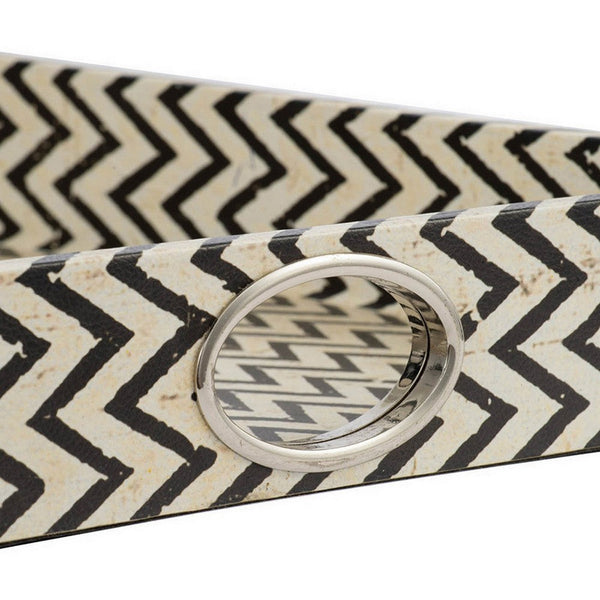 Benzara 25 Inch Decorative Black White Wood Trays Art Deco Geometric Set Of 2 - BM286374