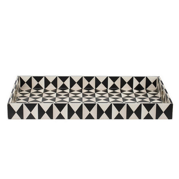 Benzara 25 Inch Decorative Black White Wood Trays Art Deco Geometric Set Of 2 - BM286374