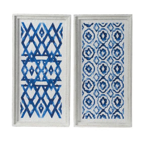 Benzara 25 Inch Wall Decor Sculpture Set Of 2 Fir Wood Abstract Blue White - BM312834