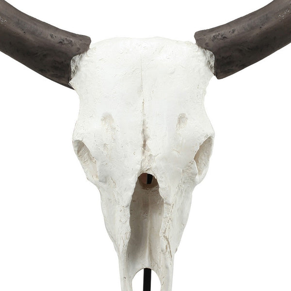 Benzara 26 Inch Resin Cow Skull Accent Table Decoration Metal Block Base White - BM285592