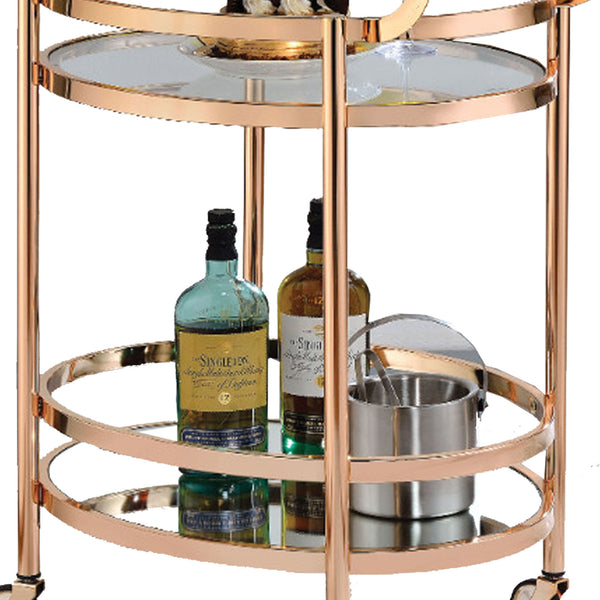 Benzara 27 Inch Oval Shaped Metal Serving Cart With 2 Shelves Gold - BM158857