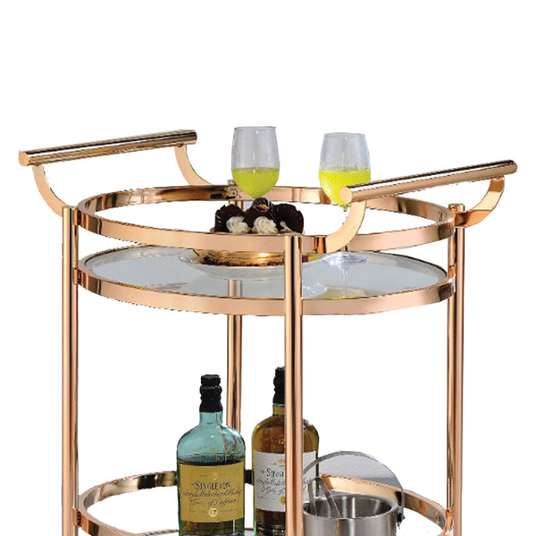 Benzara 27 Inch Oval Shaped Metal Serving Cart With 2 Shelves Gold - BM158857