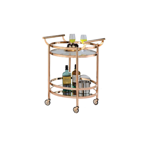 benzara 27 Inch Oval Shaped Metal Serving Cart with 2 Shelves Gold - BM158857