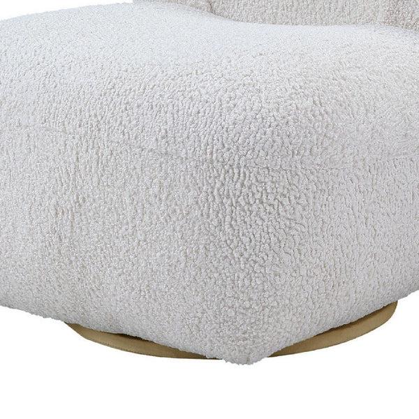 Benzara 27 Inch Teddy Sherpa Fabric Curved Accent Chair Swivel Function White - BM273227
