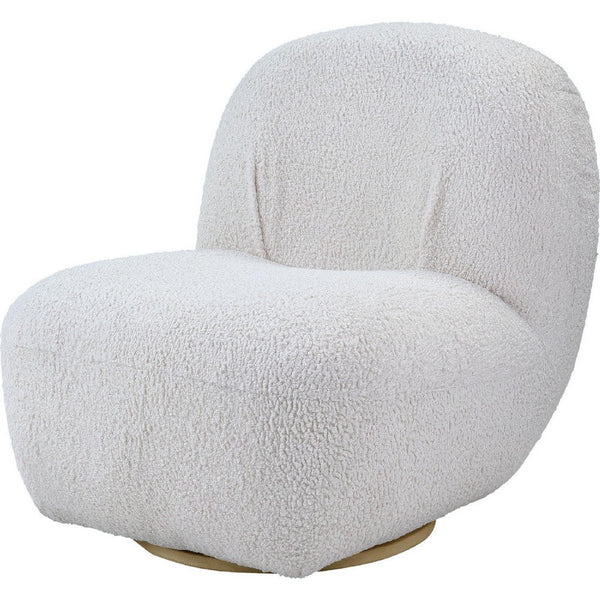 benzara 27 Inch Teddy Sherpa Fabric Curved Accent Chair Swivel Function White - BM273227