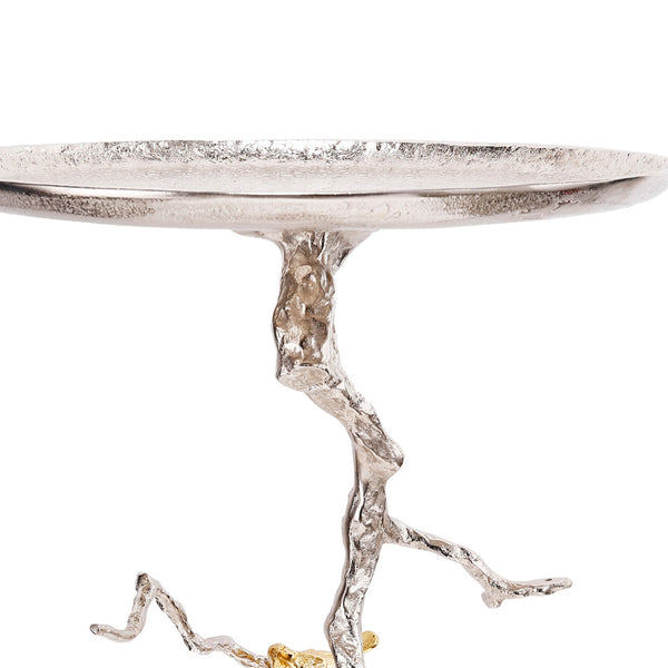 Benzara 28 Inch Accent Table Artful Branch Like Frame Gold Bird Accents Silver - BM285256