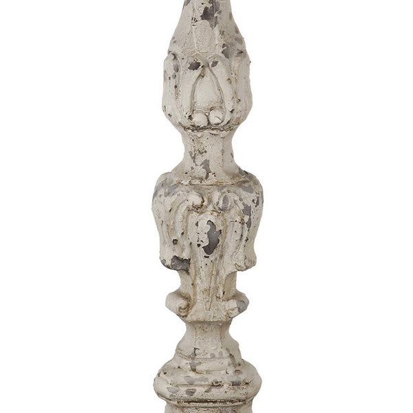 Benzara 28 Inch Metal Candle Holder Classical Turned Pedestal Distressed White - BM285595
