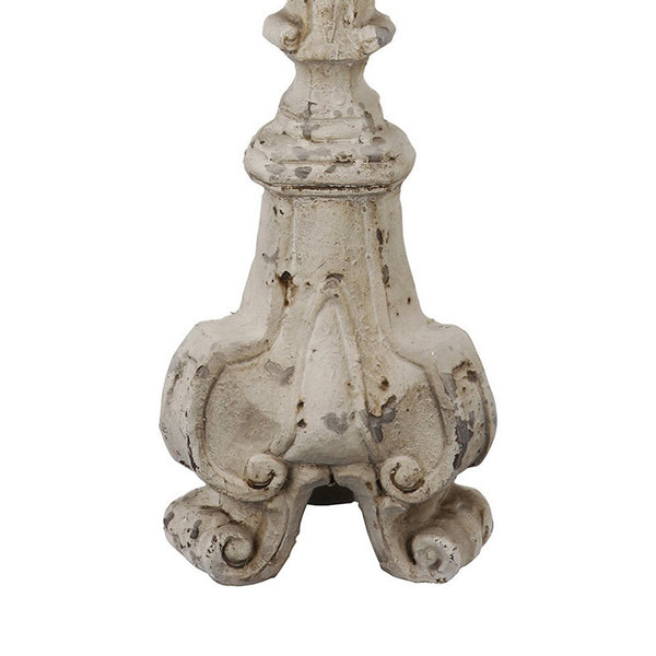 Benzara 28 Inch Metal Candle Holder Classical Turned Pedestal Distressed White - BM285595