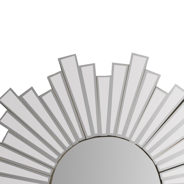 Benzara 28 Inch Round Floating Wall Mirror With Sunburst Design Frame Silver - UPT-226281