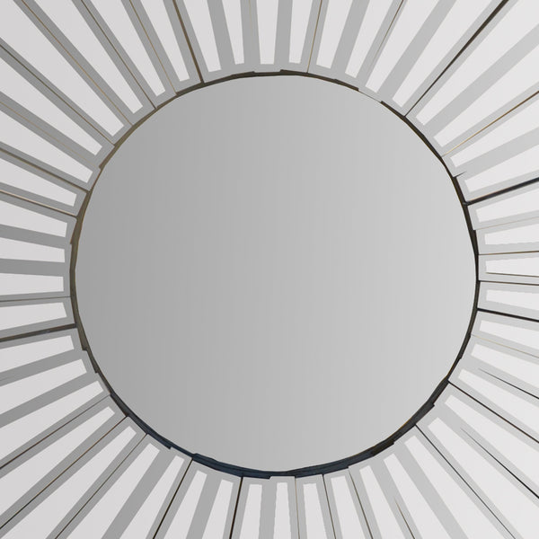 Benzara 28 Inch Round Floating Wall Mirror With Sunburst Design Frame Silver - UPT-226281