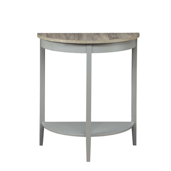 benzara 28 Inch Wooden Half Moon Console Table with Bottom Shelf Gray - BM191264