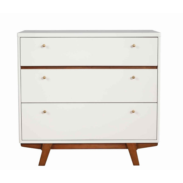 Benzara 3 Drawer Wood Chest With Round Pulls And Angled Legs Small White And Brown - BM220498