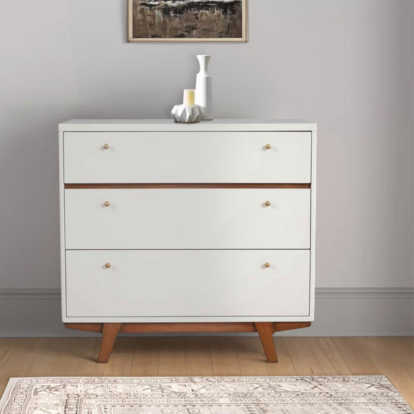 benzara 3 Drawer Wood Chest with Round Pulls and Angled Legs Small White and Brown - BM220498