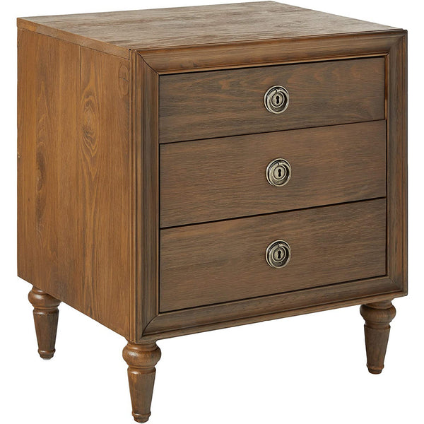 Benzara 3 Drawer Wooden Nightstand With Turned Tapered Legs Brown - BM154528