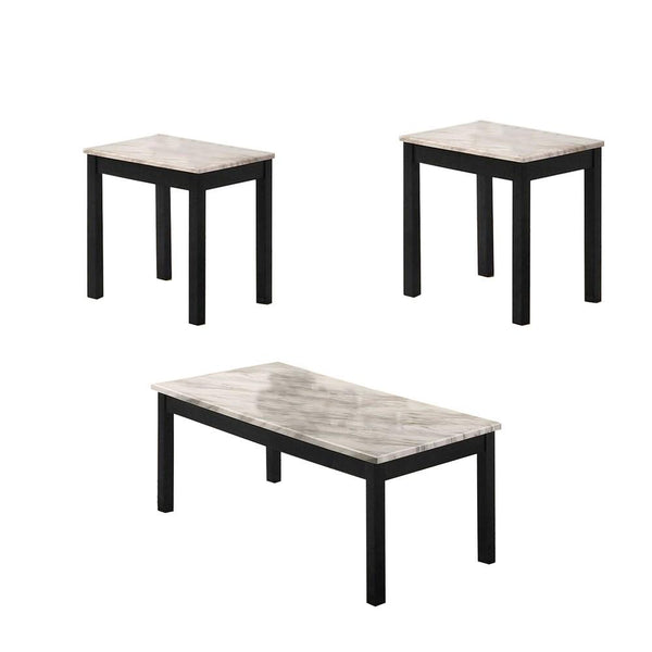 benzara 3 Piece Coffee Table and End Table with Faux Marble Top Black and White - BM233097