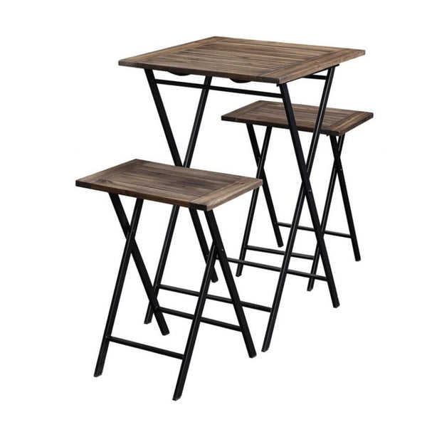 Benzara 3 Piece Foldable Wood And Metal Dining Set With X Frame Leg Brown And Black - BM209088