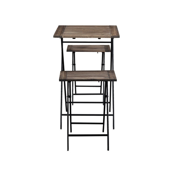 Benzara 3 Piece Foldable Wood And Metal Dining Set With X Frame Leg Brown And Black - BM209088
