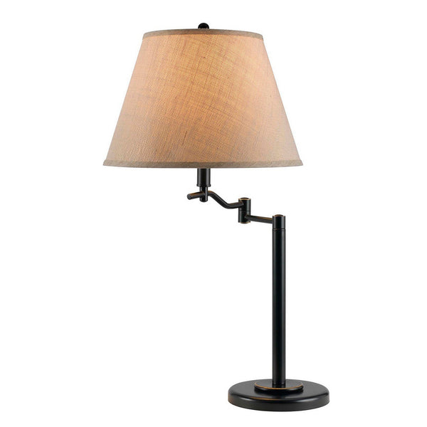 benzara 3 Way Metal Body Table Lamp with Swing Arm and Conical Fabric Shade Black - BM220834