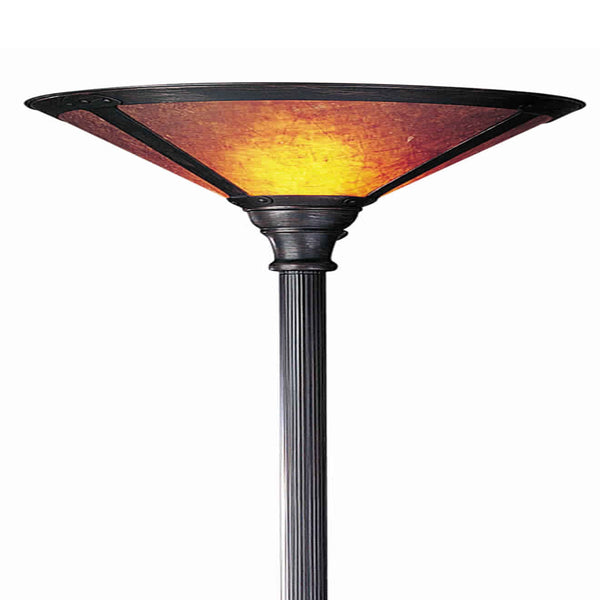 Benzara 3 Way Metal Body Torchiere Lamp With Conical Mica Shade Bronze - BM223595