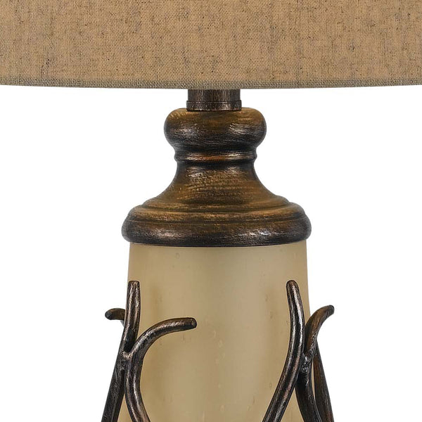 Benzara 3 Way Table Tamp With Frosted Glass Body And Fabric Shade Light Brown - BM223622