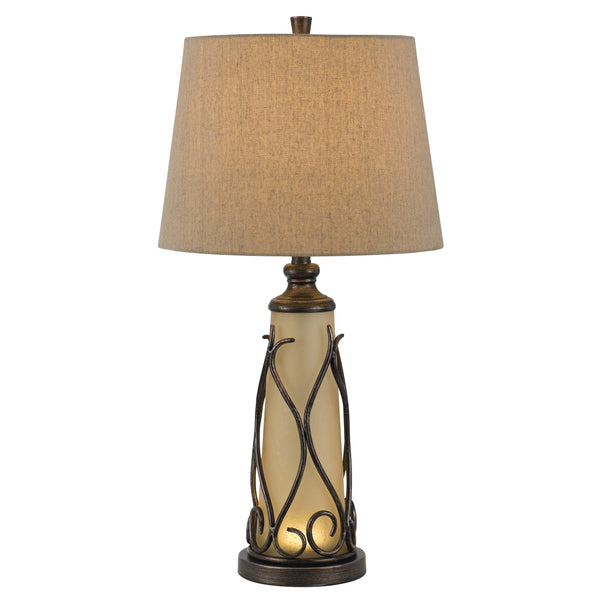 benzara 3 Way Table Tamp with Frosted Glass Body and Fabric Shade Light Brown - BM223622
